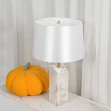 Natural Alabaster Table Lamp with Tapered Linen Shade Modern Bedside Reading Light