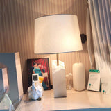 Natural Alabaster Table Lamp with Tapered Linen Shade Modern Bedside Reading Light