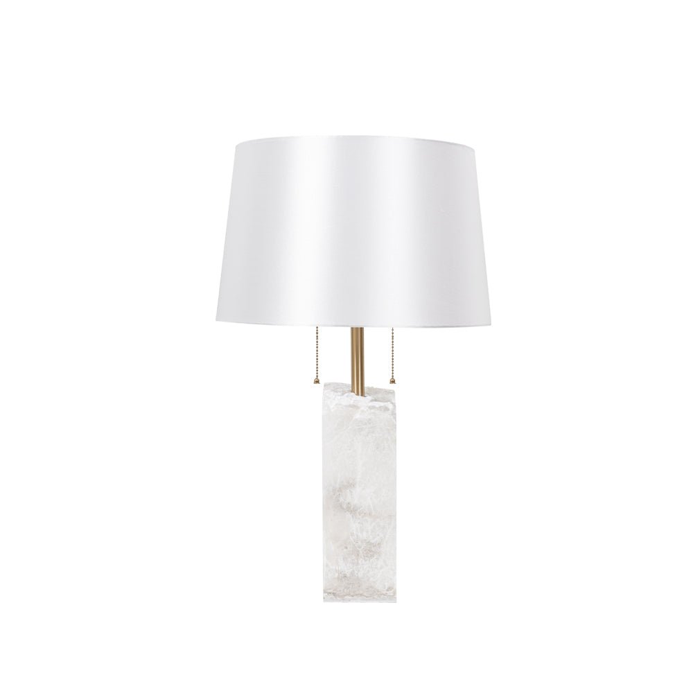 Natural Alabaster Table Lamp with Tapered Linen Shade Modern Bedside Reading Light