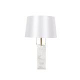 Natural Alabaster Table Lamp with Tapered Linen Shade Modern Bedside Reading Light