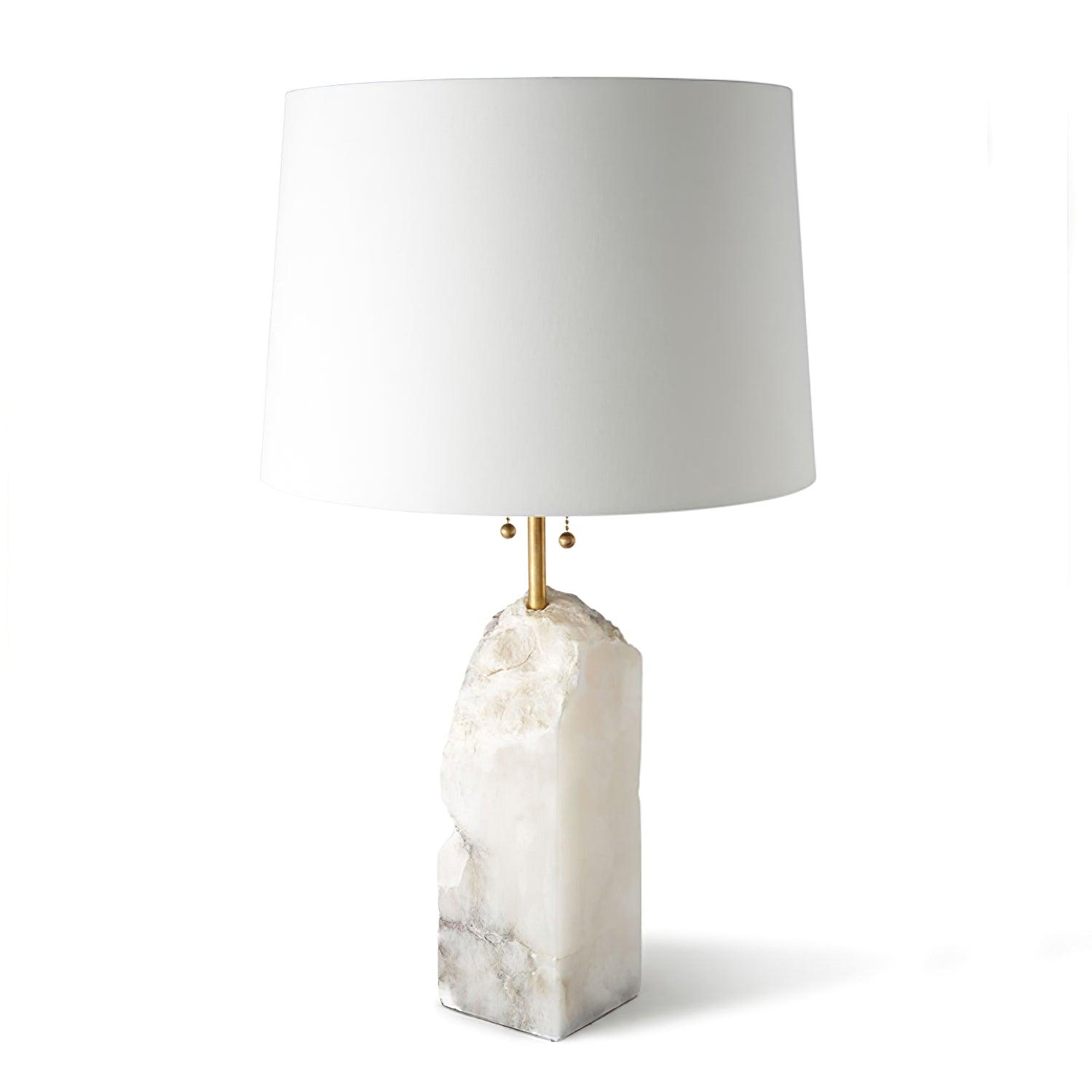 Natural Alabaster Table Lamp with Tapered Linen Shade Modern Bedside Reading Light