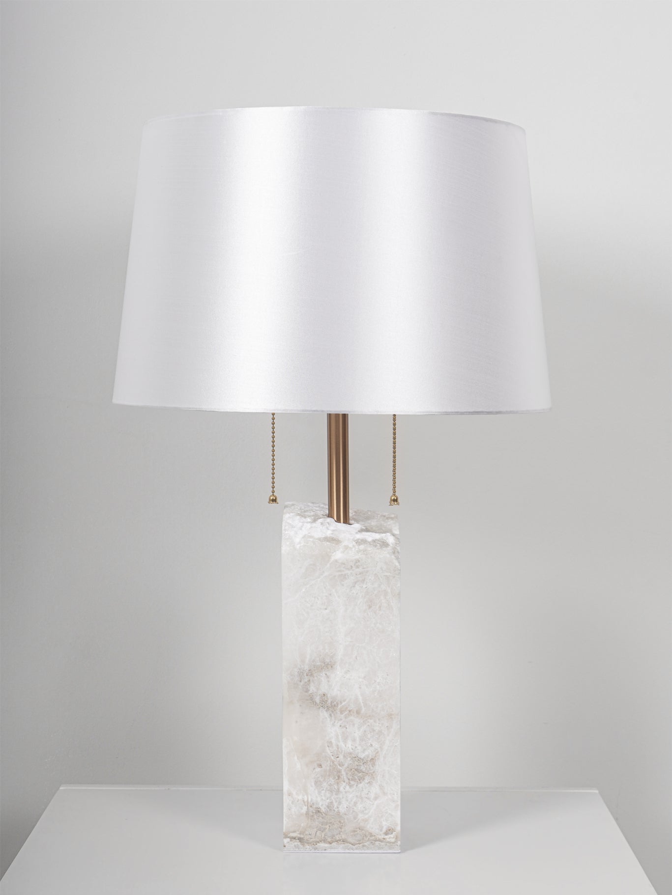 Natural Alabaster Table Lamp with Tapered Linen Shade Modern Bedside Reading Light