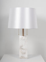 Natural Alabaster Table Lamp with Tapered Linen Shade Modern Bedside Reading Light