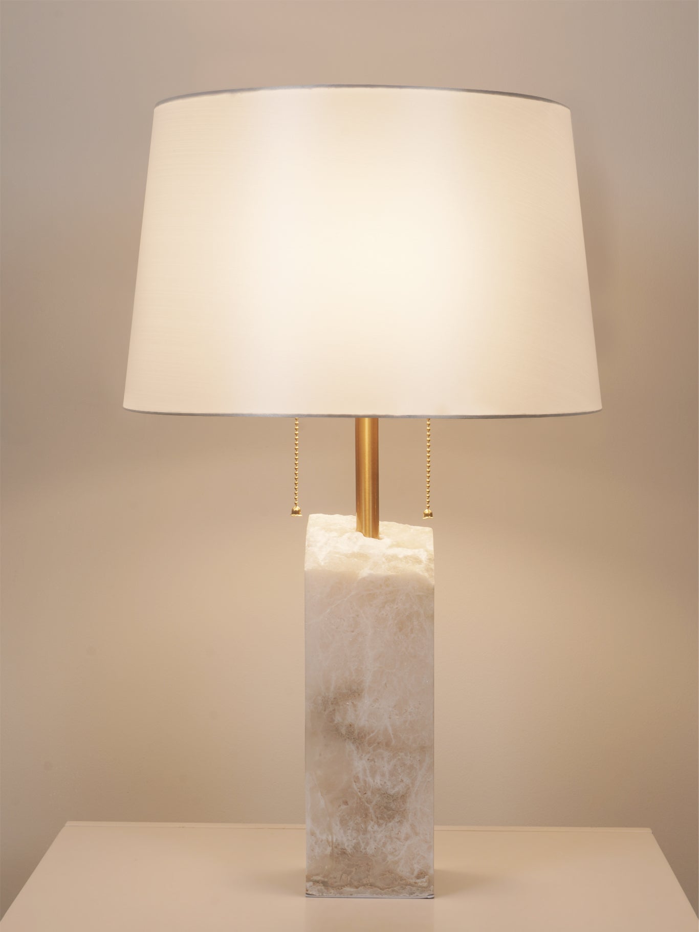 Natural Alabaster Table Lamp with Tapered Linen Shade Modern Bedside Reading Light