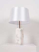 Natural Alabaster Table Lamp with Tapered Linen Shade Modern Bedside Reading Light