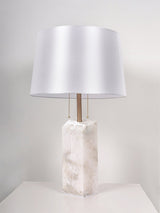 Natural Alabaster Table Lamp with Tapered Linen Shade Modern Bedside Reading Light
