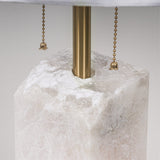 Natural Alabaster Table Lamp with Tapered Linen Shade Modern Bedside Reading Light