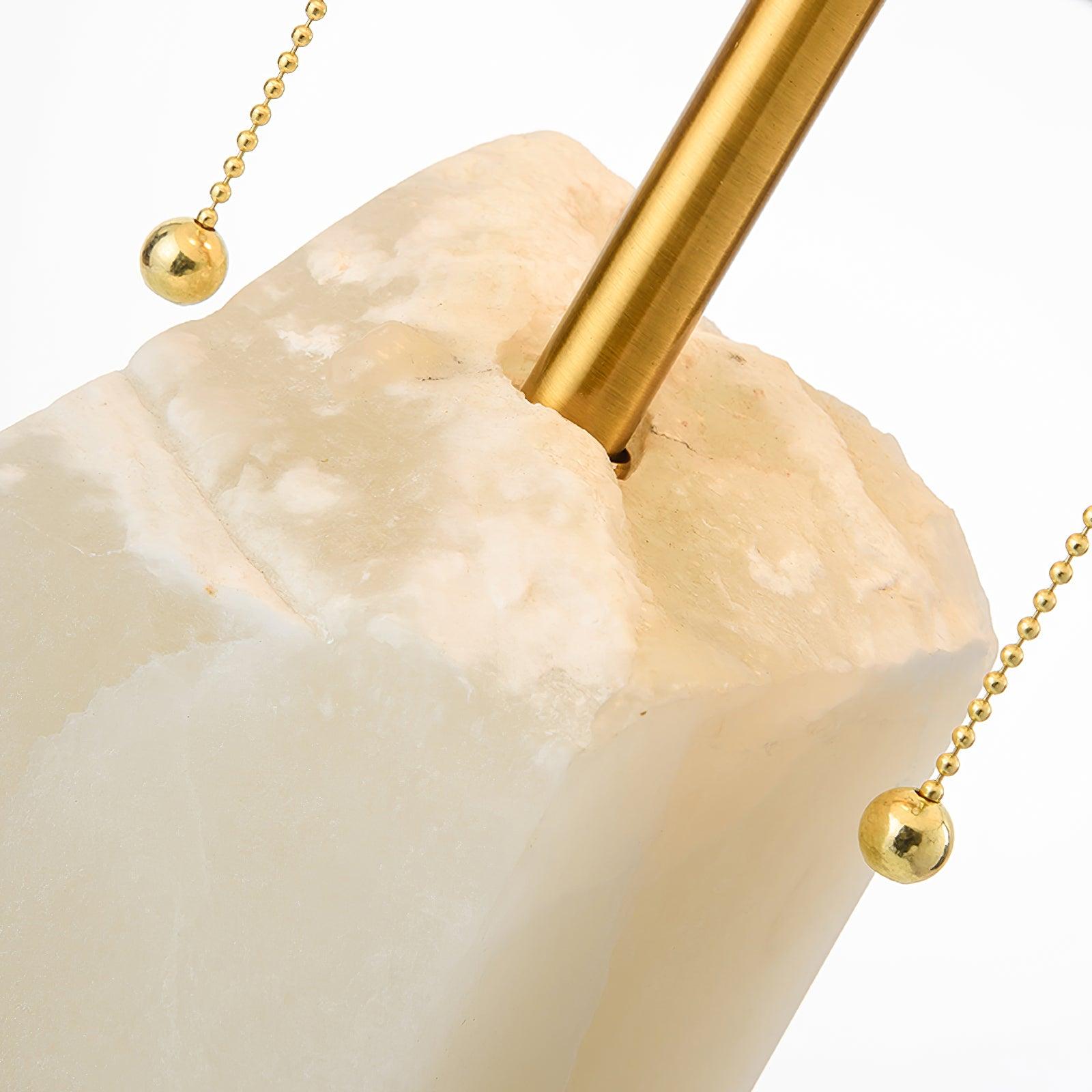 Natural Alabaster Table Lamp with Tapered Linen Shade Modern Bedside Reading Light