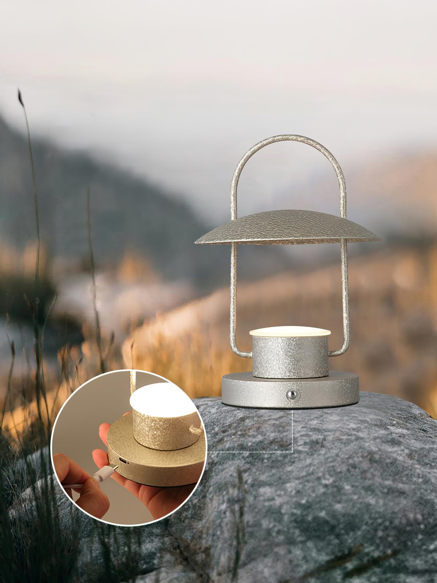 Portable Rechargeable LED Accent Lamp with Metal Shade for Modern Indoor Lighting