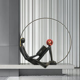 Modern Figurative Reader Sculpture LED Floor Lamp with Circular Frame and Ambient Lighting