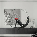 Modern Figurative Reader Sculpture LED Floor Lamp with Circular Frame and Ambient Lighting