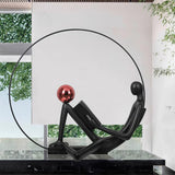 Modern Figurative Reader Sculpture LED Floor Lamp with Circular Frame and Ambient Lighting