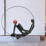 Modern Figurative Reader Sculpture LED Floor Lamp with Circular Frame and Ambient Lighting