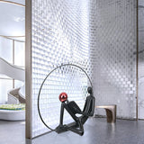 Modern Figurative Reader Sculpture LED Floor Lamp with Circular Frame and Ambient Lighting