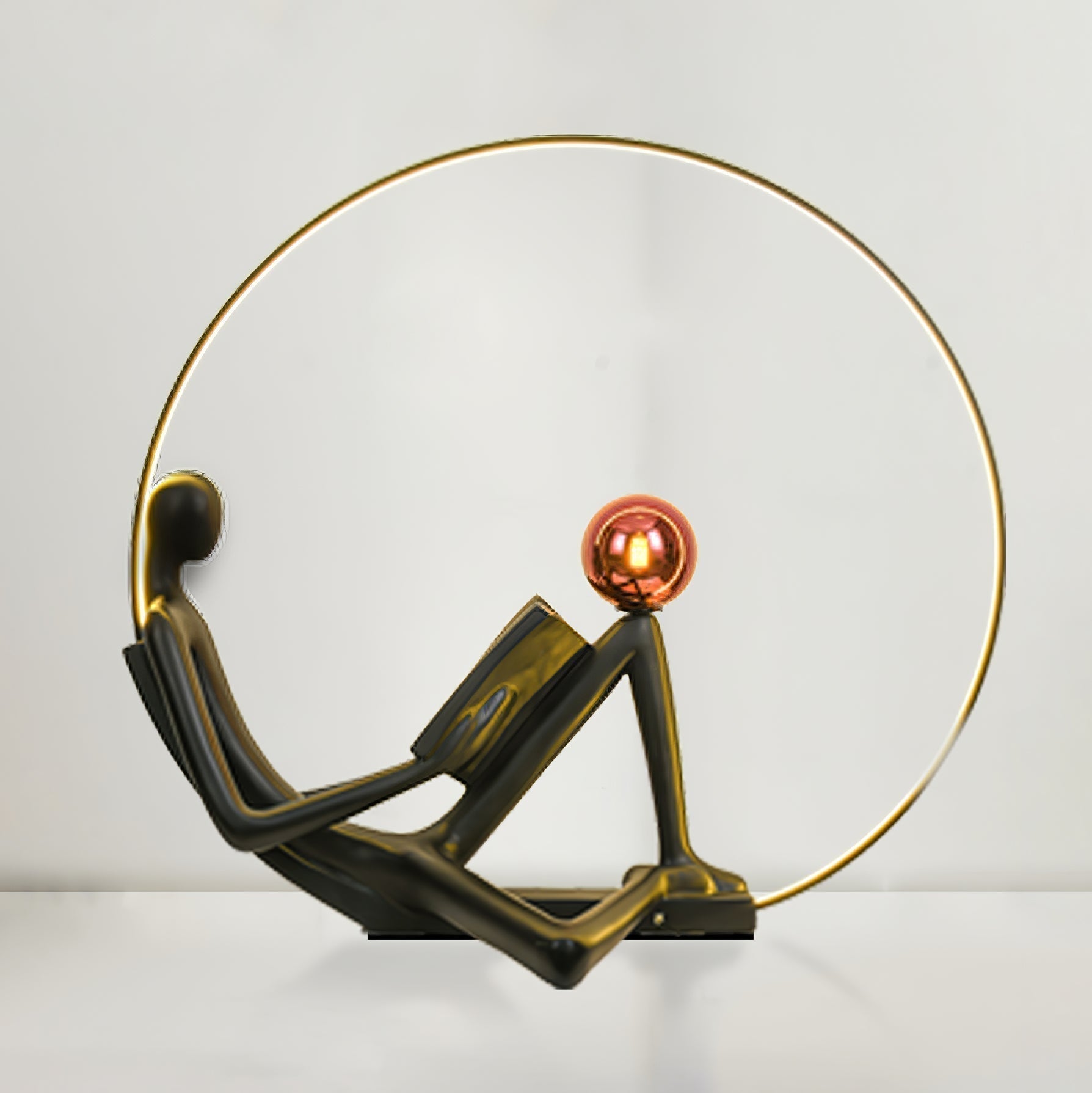Modern Figurative Reader Sculpture LED Floor Lamp with Circular Frame and Ambient Lighting