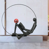 Modern Figurative Reader Sculpture LED Floor Lamp with Circular Frame and Ambient Lighting