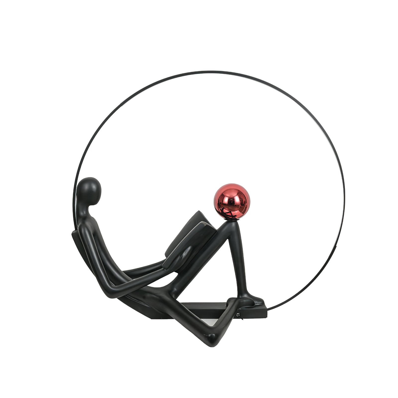 Modern Figurative Reader Sculpture LED Floor Lamp with Circular Frame and Ambient Lighting