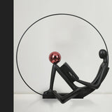 Modern Figurative Reader Sculpture LED Floor Lamp with Circular Frame and Ambient Lighting