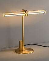 Minimalist Linear Brass Table Lamp with Integrated LED Tubular Glass Shade