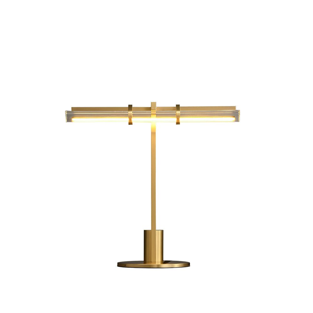 Minimalist Linear Brass Table Lamp with Integrated LED Tubular Glass Shade