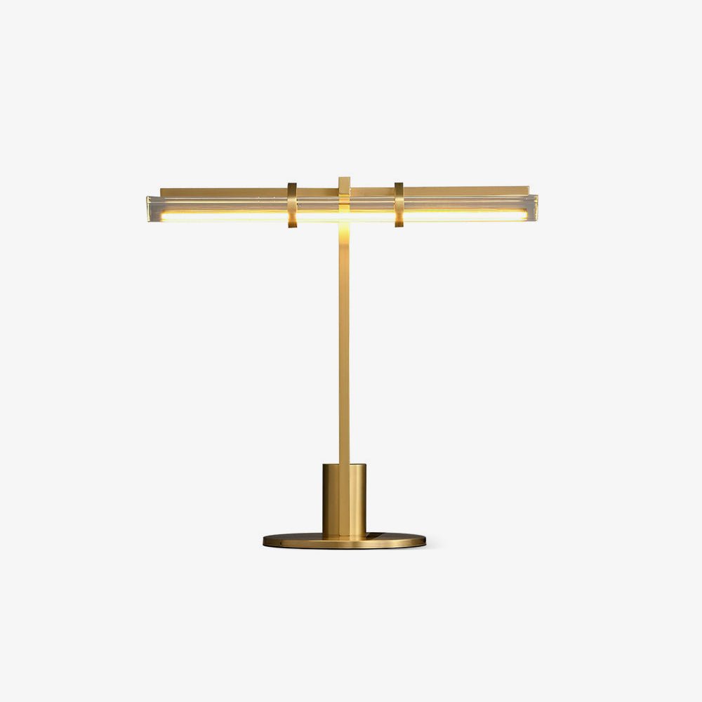 Minimalist Linear Brass Table Lamp with Integrated LED Tubular Glass Shade
