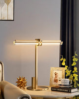 Minimalist Linear Brass Table Lamp with Integrated LED Tubular Glass Shade