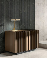 Minimalist Linear Brass Table Lamp with Integrated LED Tubular Glass Shade