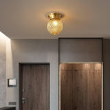 Reeded Glass Globe Flush Mount Ceiling Light Antique Brass Indoor Lighting