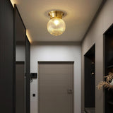 Reeded Glass Globe Flush Mount Ceiling Light Antique Brass Indoor Lighting
