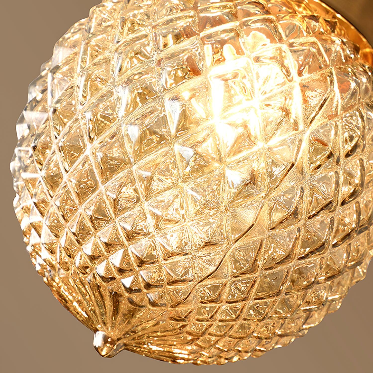 Reeded Glass Globe Flush Mount Ceiling Light Antique Brass Indoor Lighting
