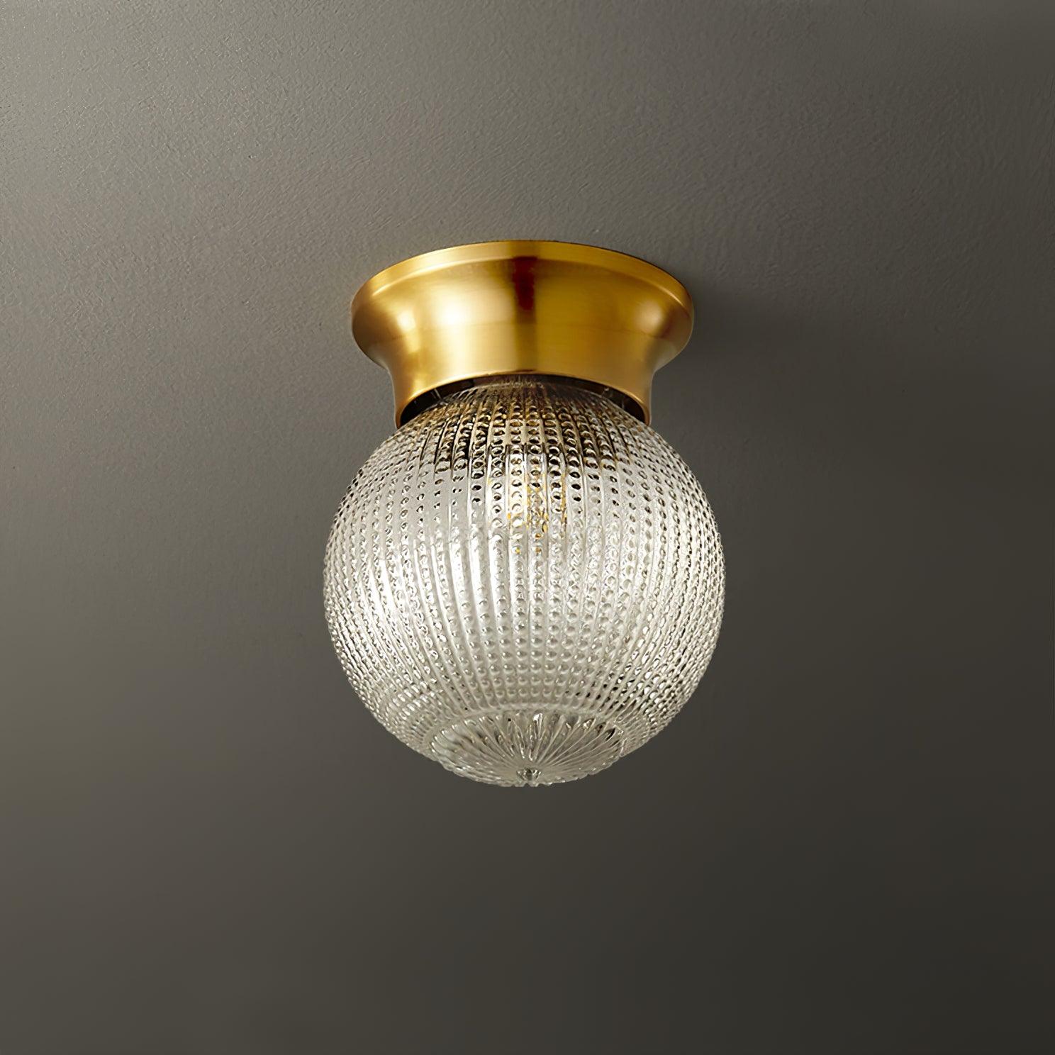 Reeded Glass Globe Flush Mount Ceiling Light Antique Brass Indoor Lighting