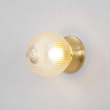 Reeded Glass Globe Flush Mount Ceiling Light Antique Brass Indoor Lighting