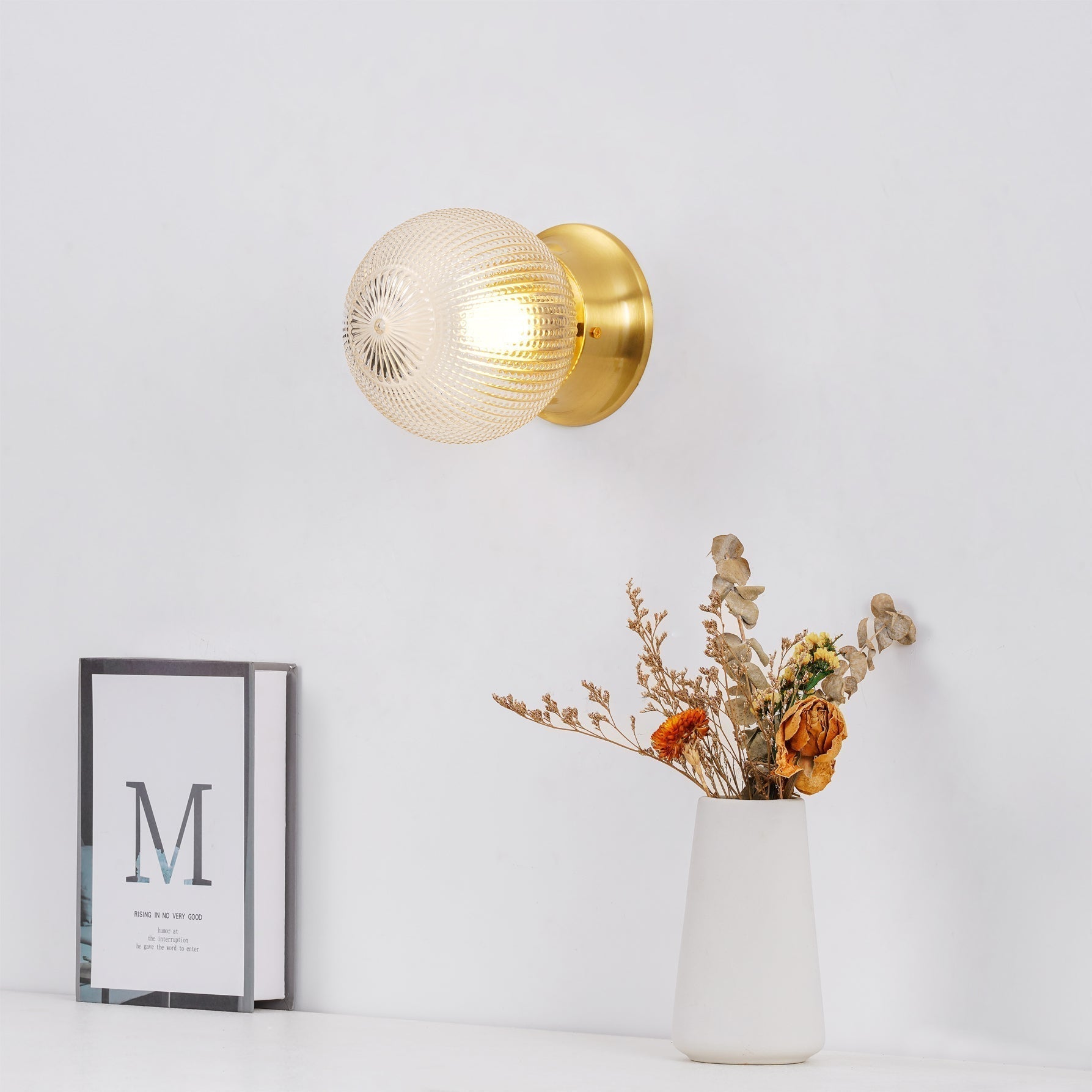 Reeded Glass Globe Flush Mount Ceiling Light Antique Brass Indoor Lighting