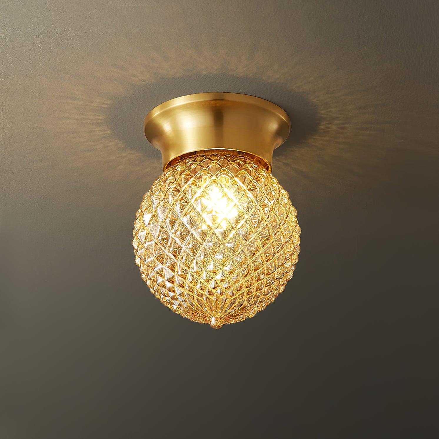 Reeded Glass Globe Flush Mount Ceiling Light Antique Brass Indoor Lighting