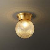Reeded Glass Globe Flush Mount Ceiling Light Antique Brass Indoor Lighting