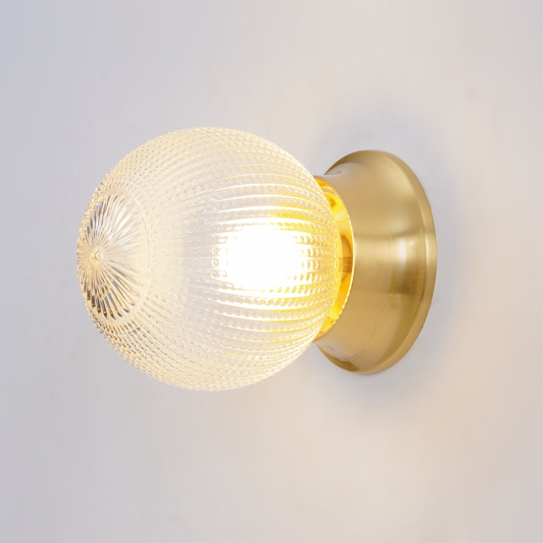 Reeded Glass Globe Flush Mount Ceiling Light Antique Brass Indoor Lighting