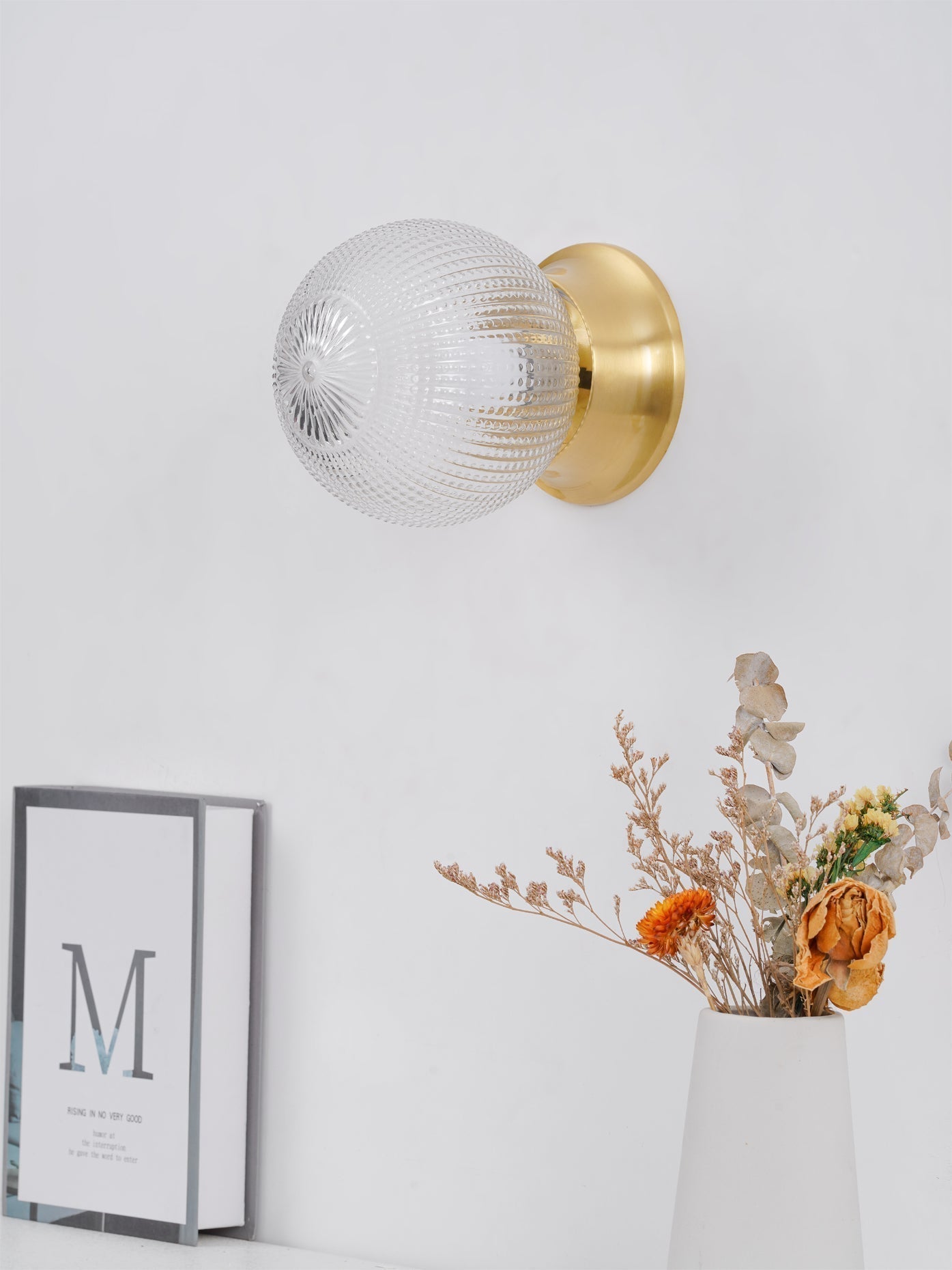 Reeded Glass Globe Flush Mount Ceiling Light Antique Brass Indoor Lighting