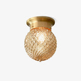 Reeded Glass Globe Flush Mount Ceiling Light Antique Brass Indoor Lighting