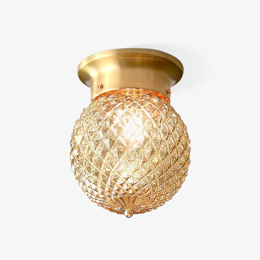 Reeded Glass Globe Flush Mount Ceiling Light Antique Brass Indoor Lighting
