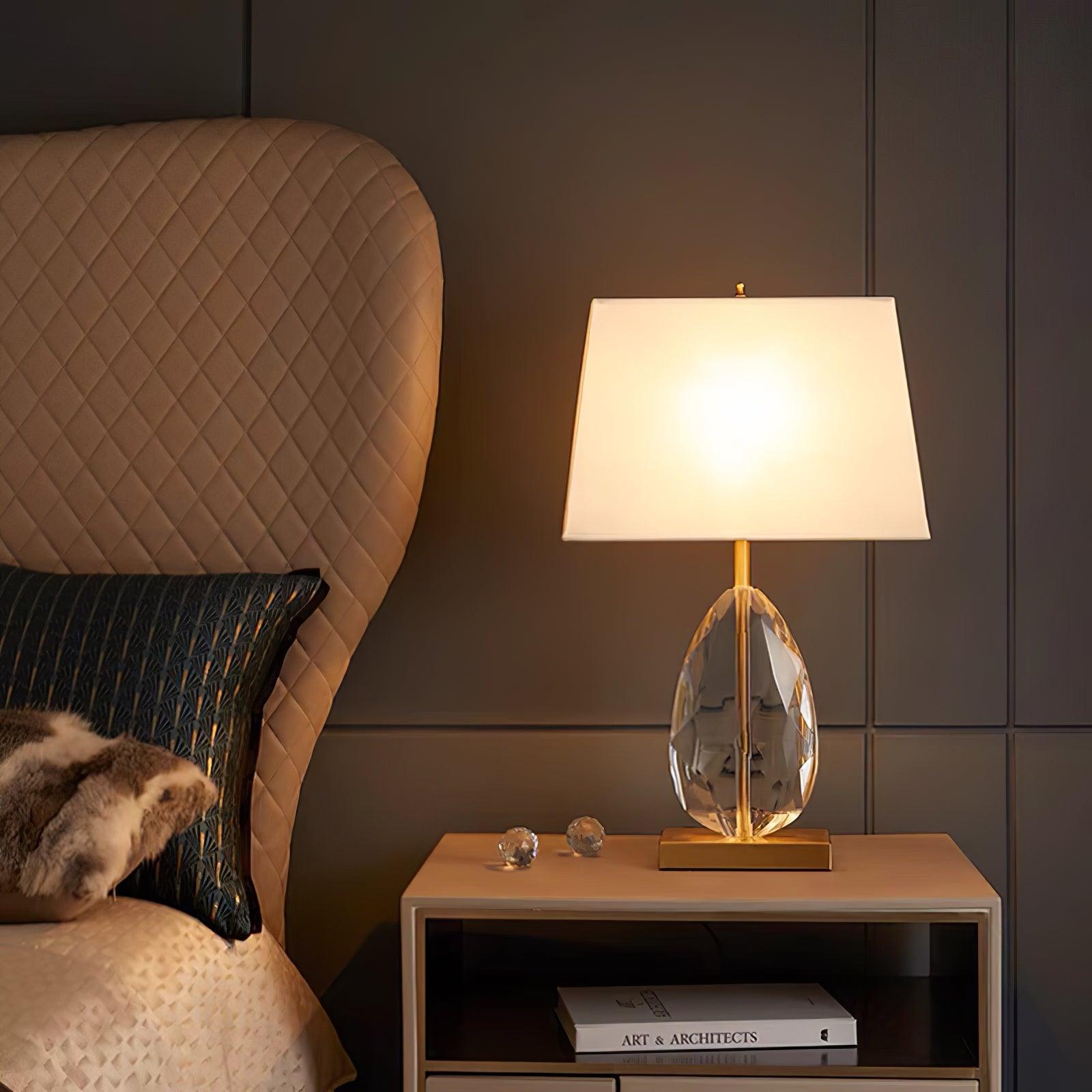 Elegant Regal Crystal Table Lamp Modern Nightstand Light with Fabric Shade