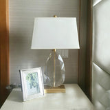 Elegant Regal Crystal Table Lamp Modern Nightstand Light with Fabric Shade