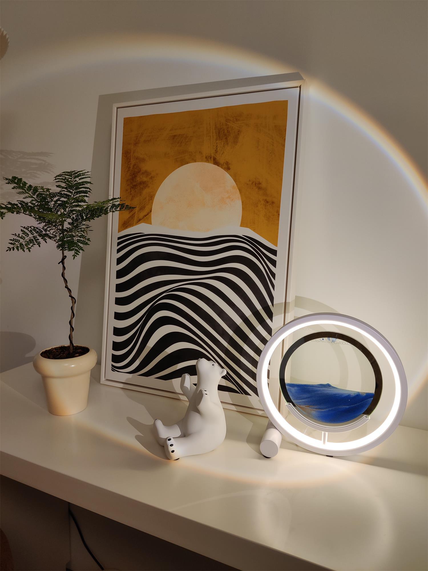 3D Moving Sand Landscape Table Lamp with Built in Battery and Adjustable LED Lighting for Home Decor