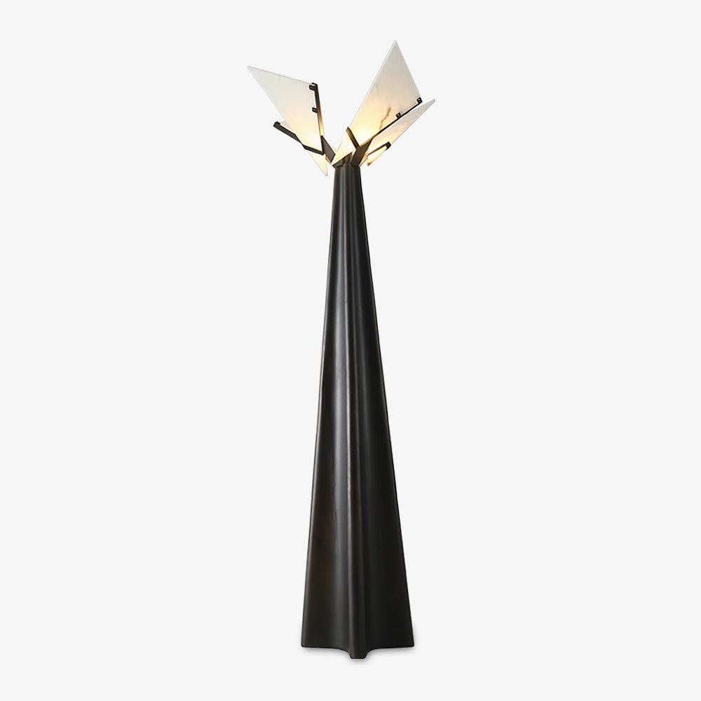 Modern LED Standing Lamp with Natural Alabaster Shade and Sleek Black Metal Body