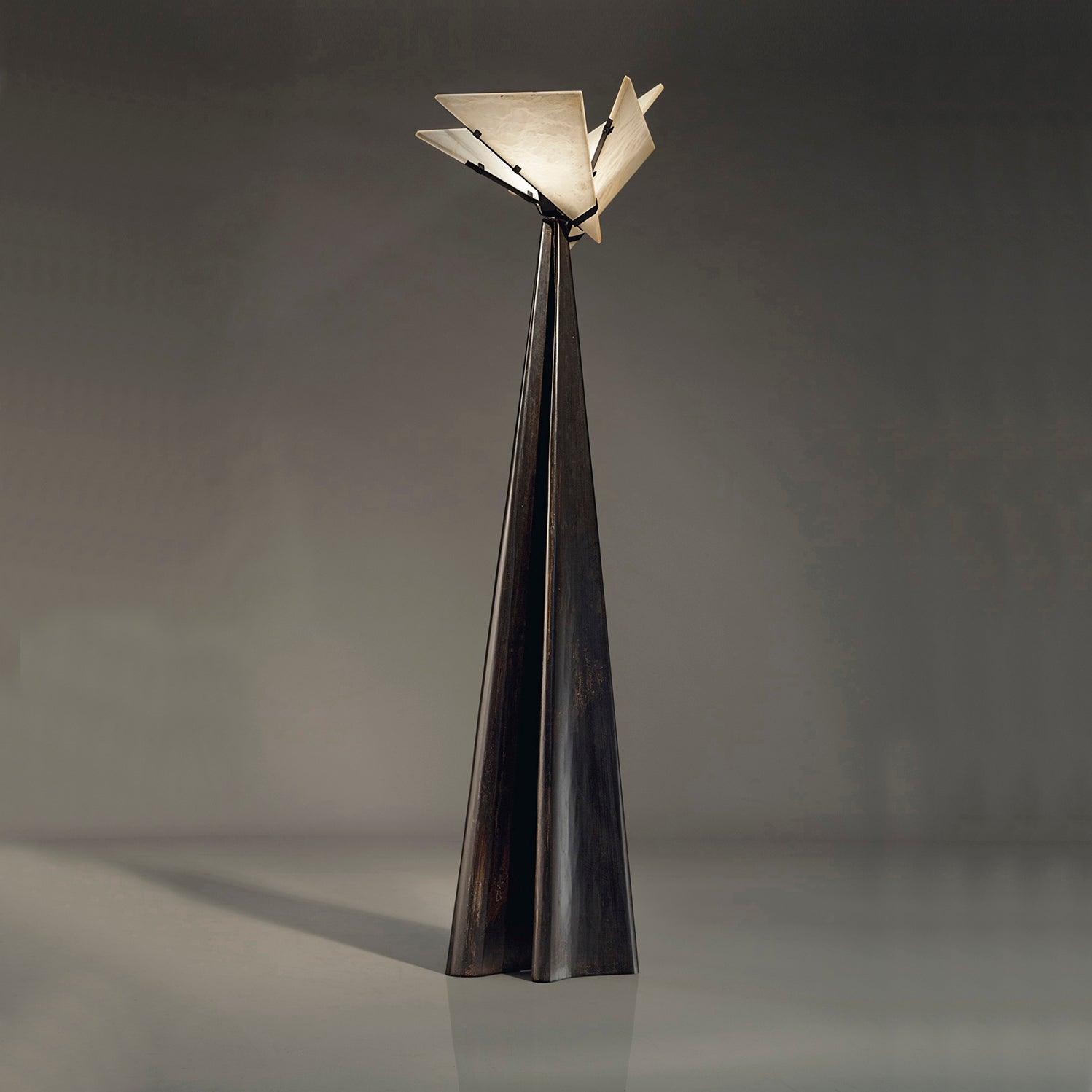 Modern LED Standing Lamp with Natural Alabaster Shade and Sleek Black Metal Body