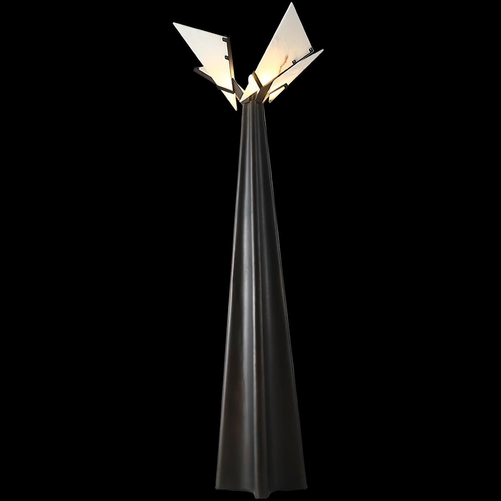 Modern LED Standing Lamp with Natural Alabaster Shade and Sleek Black Metal Body