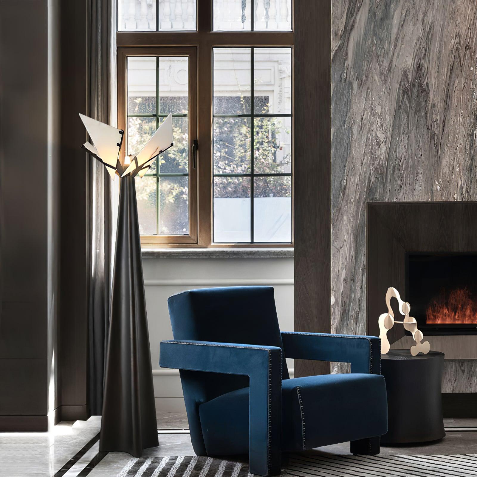Modern LED Standing Lamp with Natural Alabaster Shade and Sleek Black Metal Body