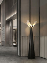 Modern LED Standing Lamp with Natural Alabaster Shade and Sleek Black Metal Body
