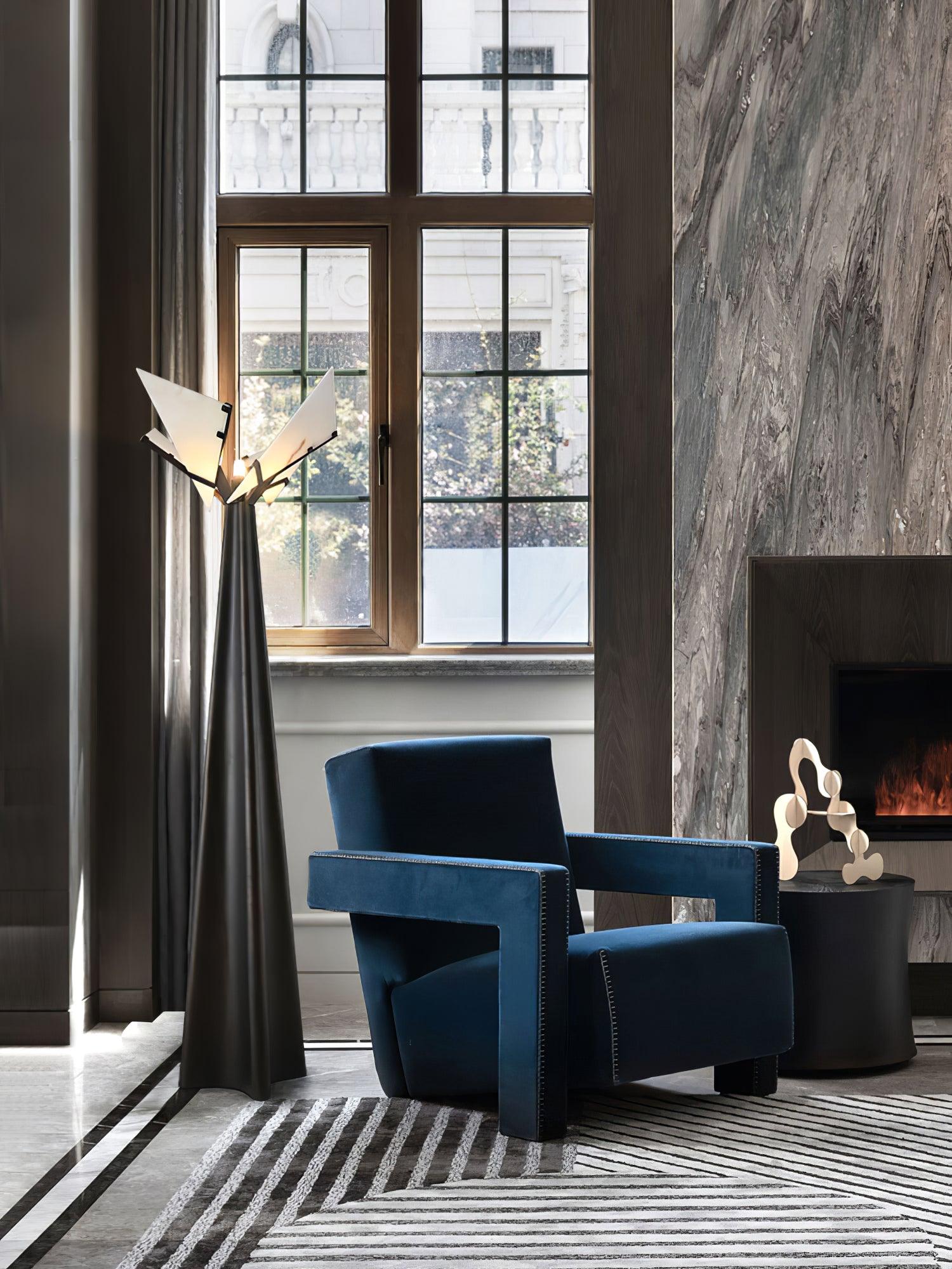 Modern LED Standing Lamp with Natural Alabaster Shade and Sleek Black Metal Body