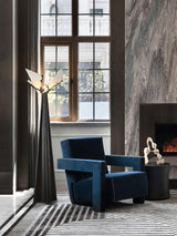 Modern LED Standing Lamp with Natural Alabaster Shade and Sleek Black Metal Body