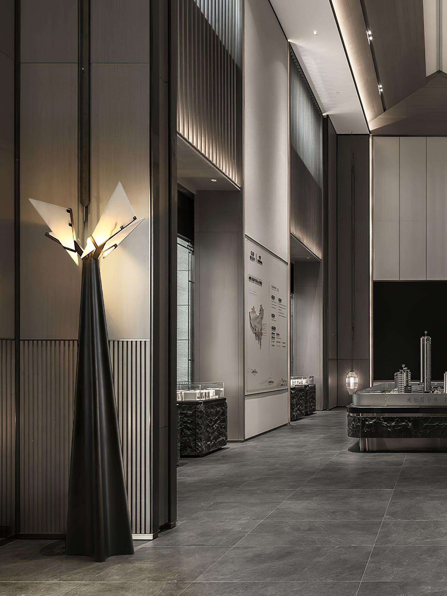 Modern LED Standing Lamp with Natural Alabaster Shade and Sleek Black Metal Body